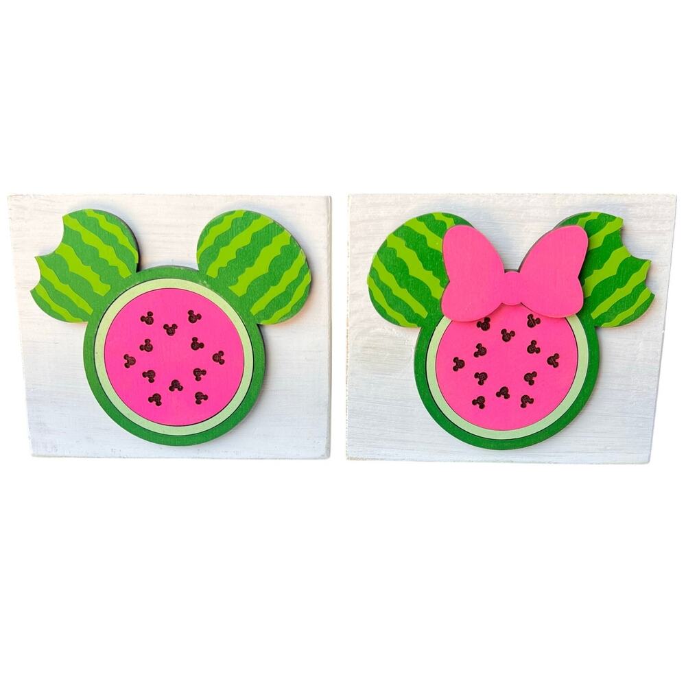 Mickey & Minnie Watermelon Wood Signs Set of 2 Summer Decor